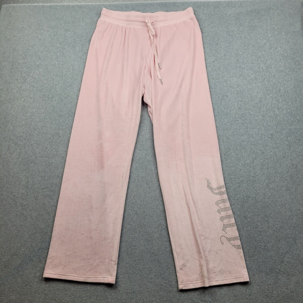 Juicy Couture‎ Pajama Pants Womens Medium Pink Rhinestone Logo Velour Sleepwear